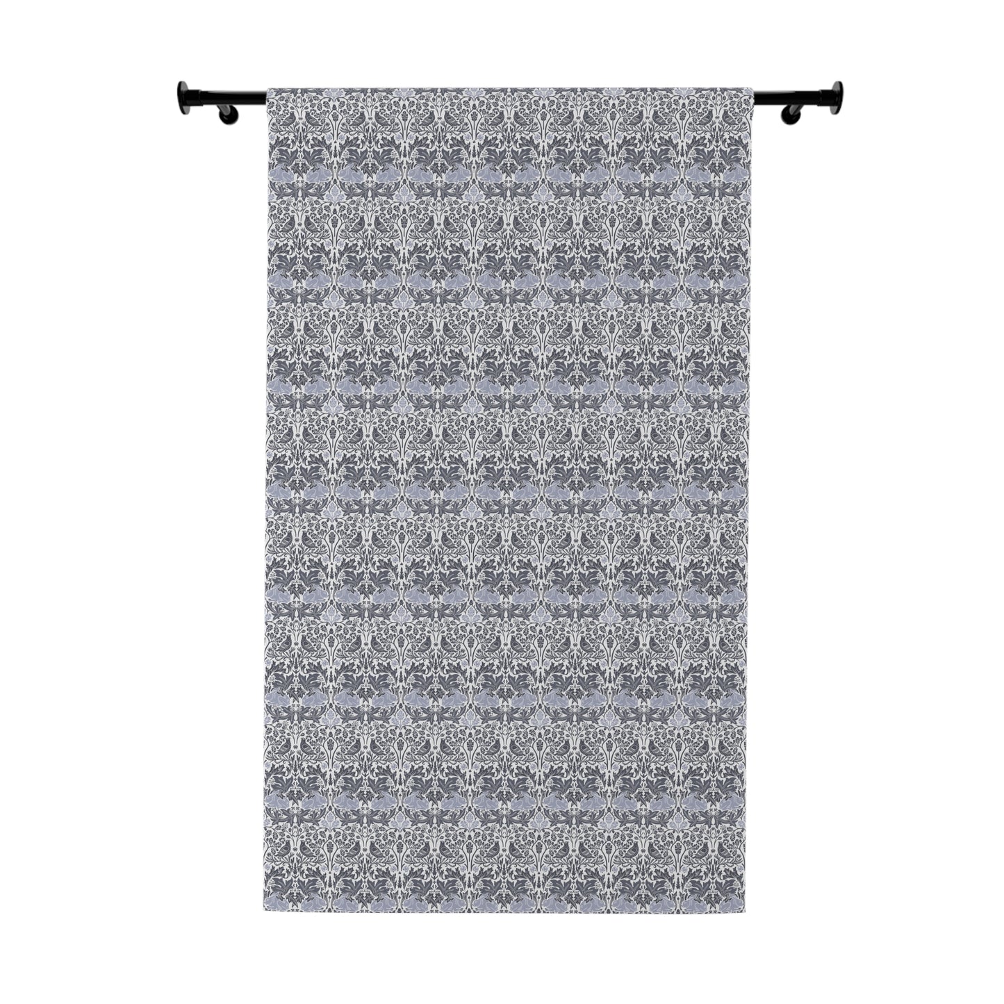 Decorative curtain with a subtle pattern on a white background