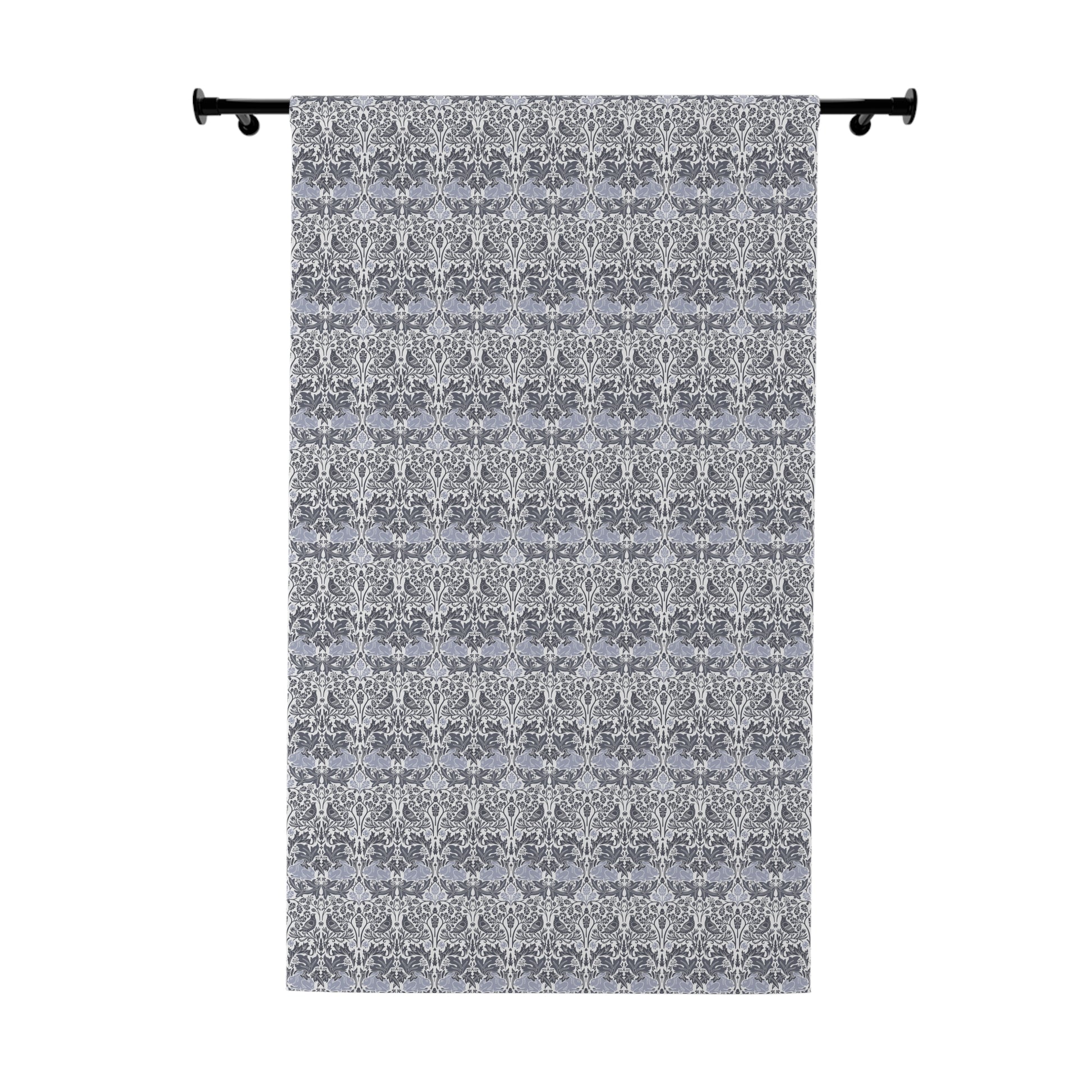 Decorative curtain with a subtle pattern on a white background