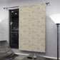 Decorative floral-patterned sliding barn door in a modern interior setting.