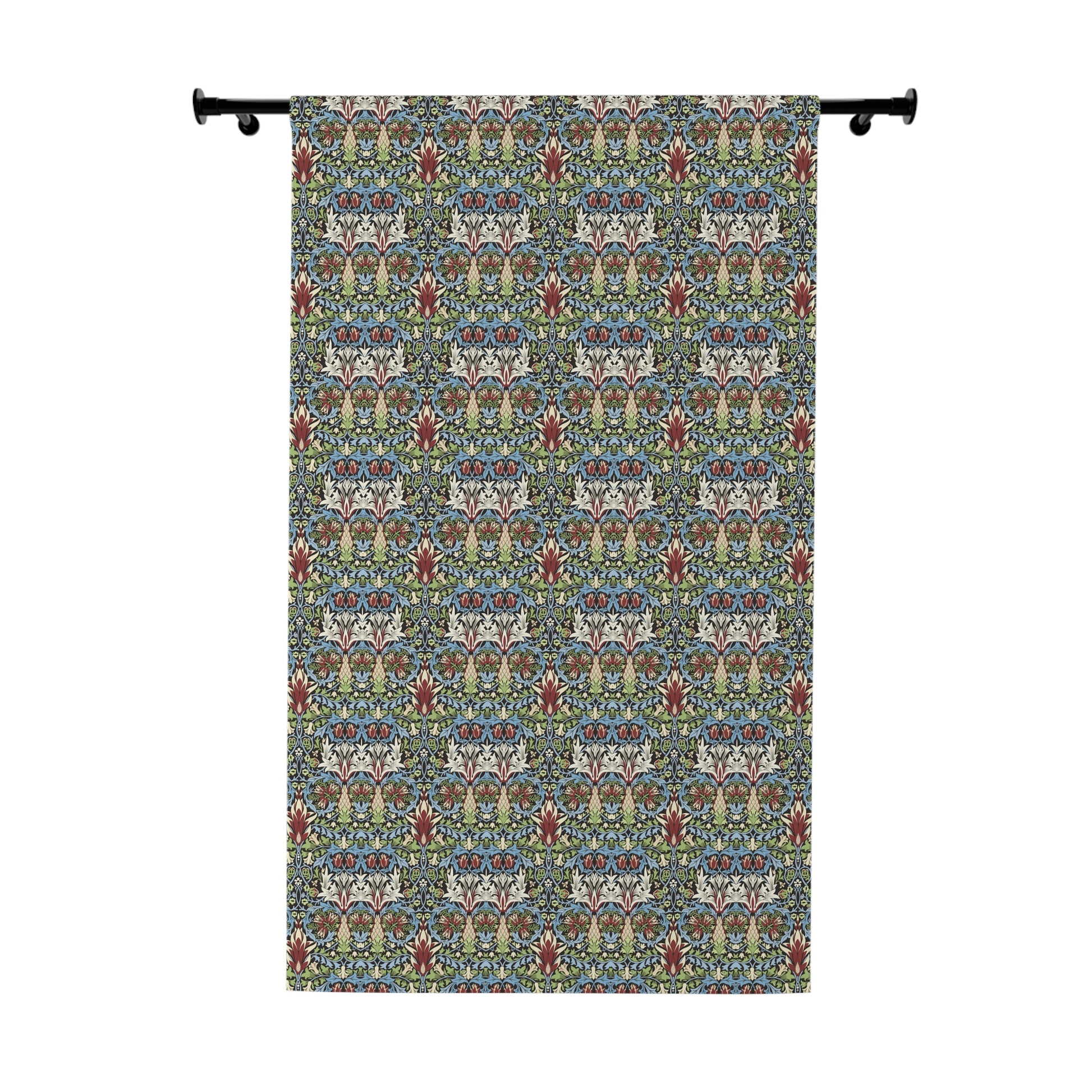 Decorative tapestry with a colorful pattern on a white background
