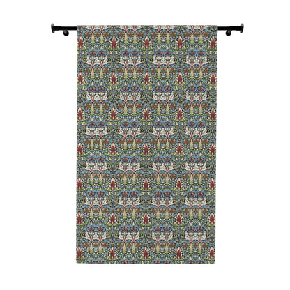 Decorative tapestry with a colorful pattern on a white background