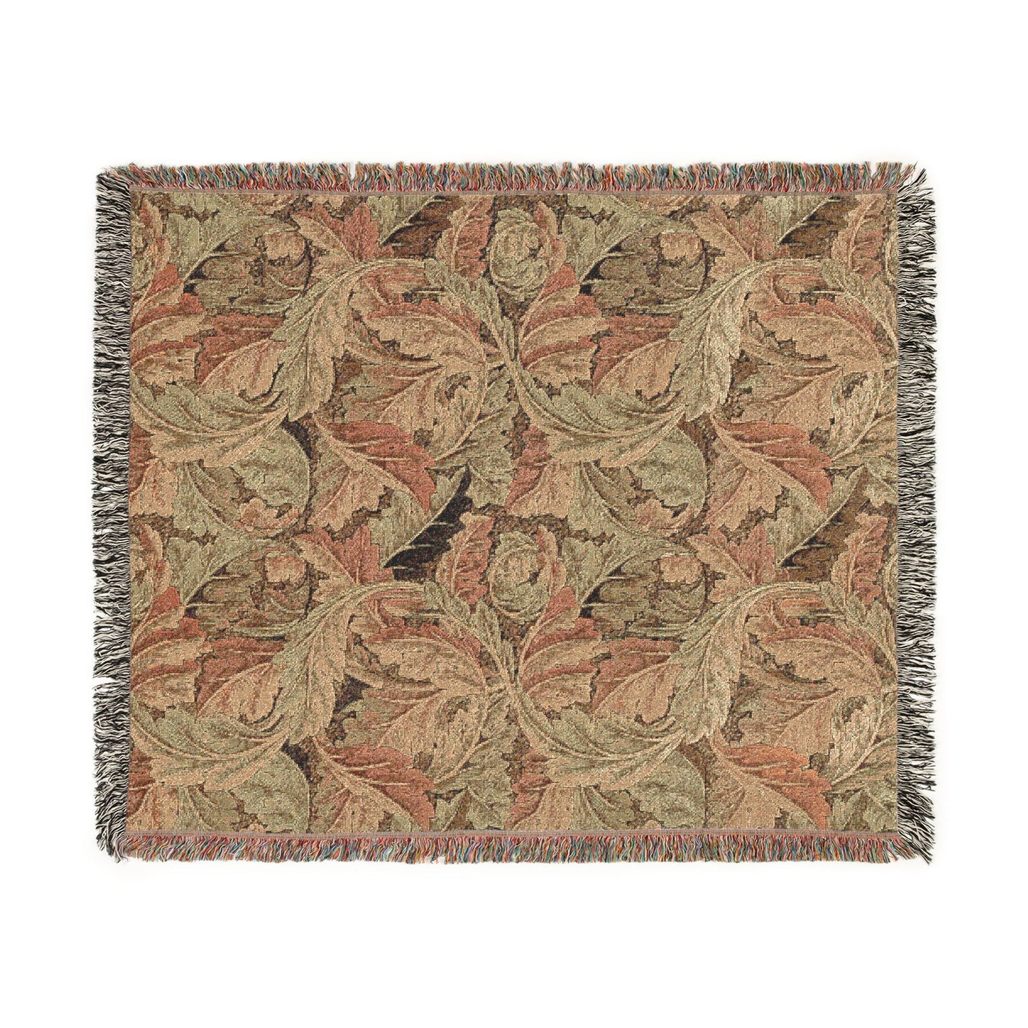 Woven blanket with leaf pattern on a white background