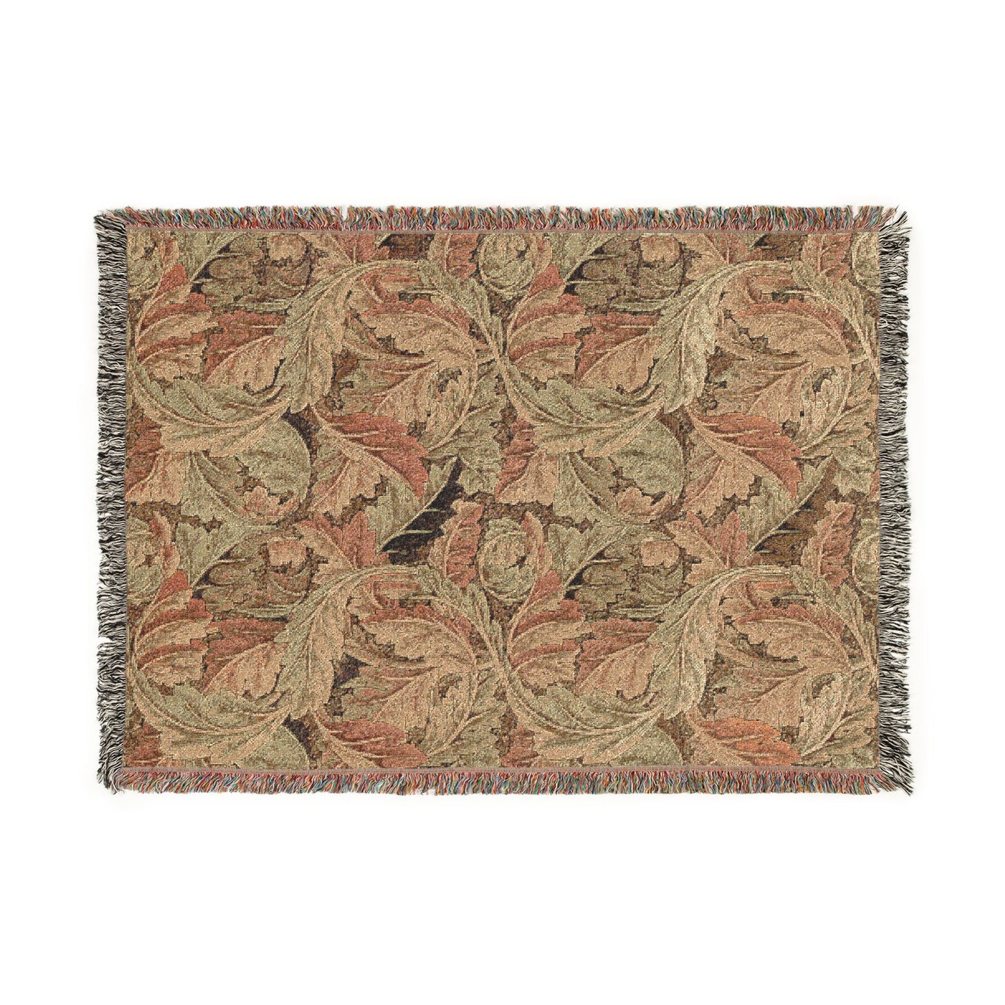 Woven blanket with leaf pattern on a white background