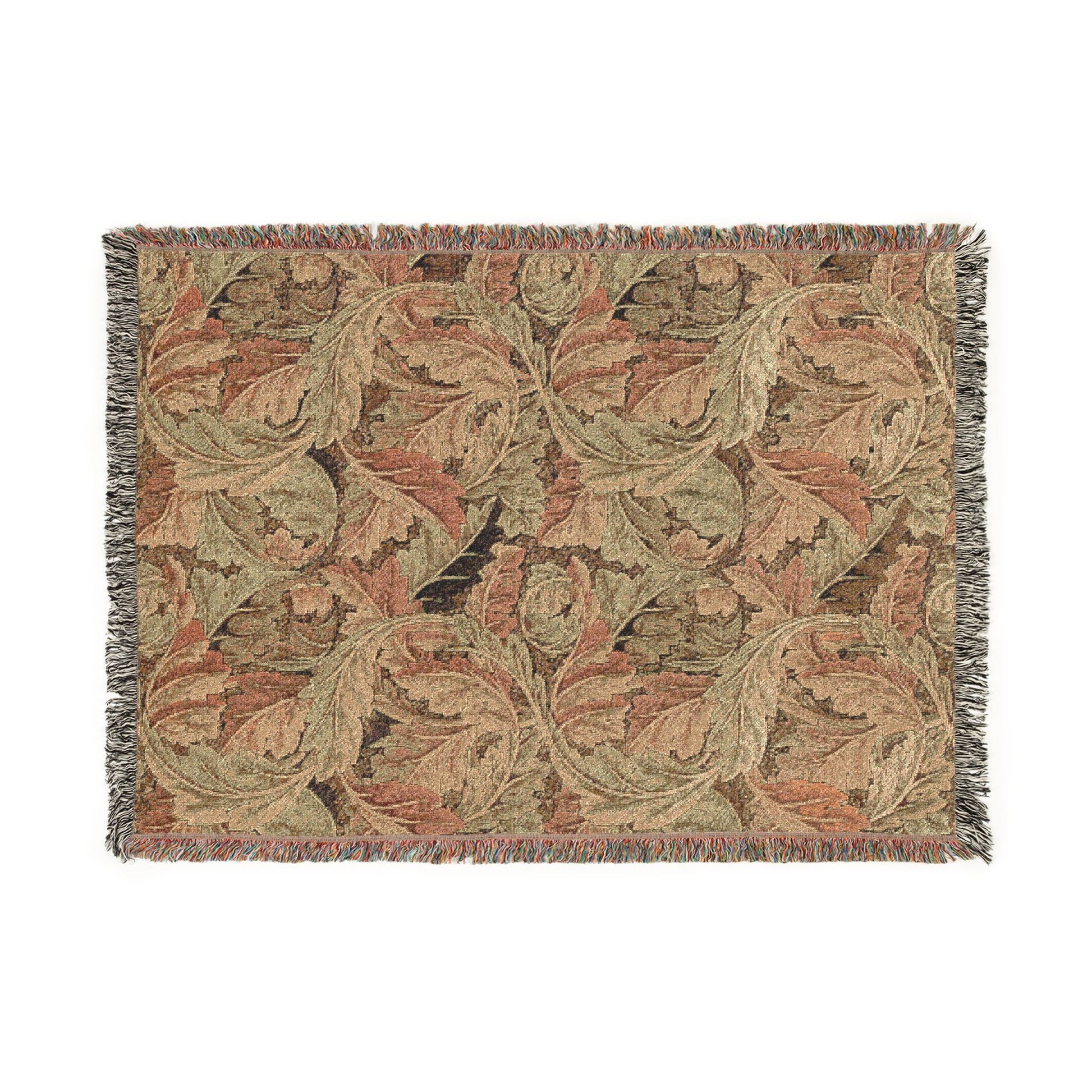 Woven blanket with leaf pattern on a white background