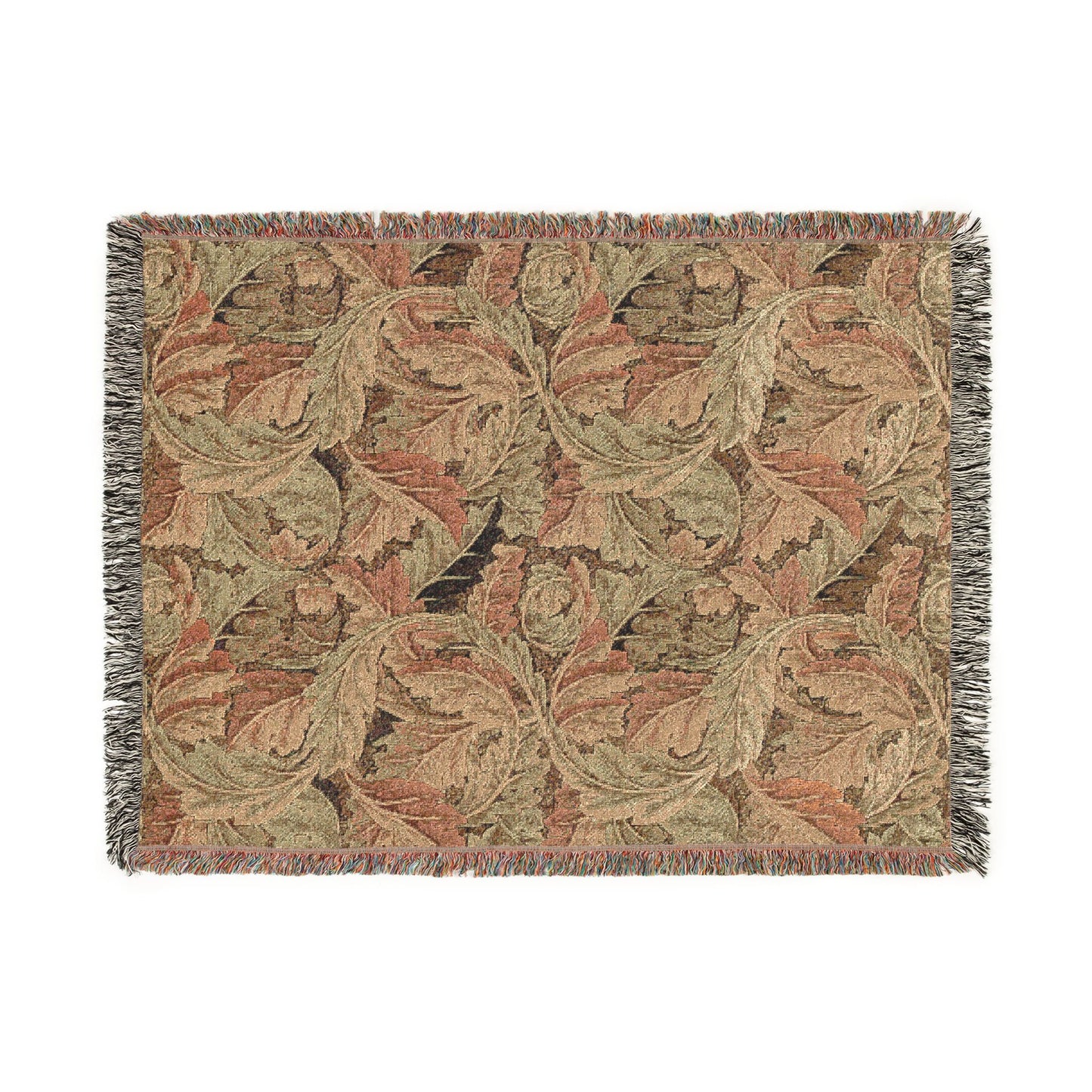Woven blanket with leaf pattern on a white background