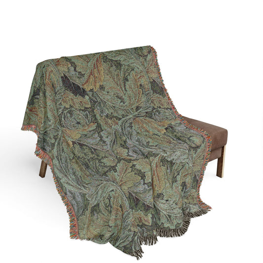 Woven Cotton Blanket inspired by William Morris - Acanthus Collection (Grey)