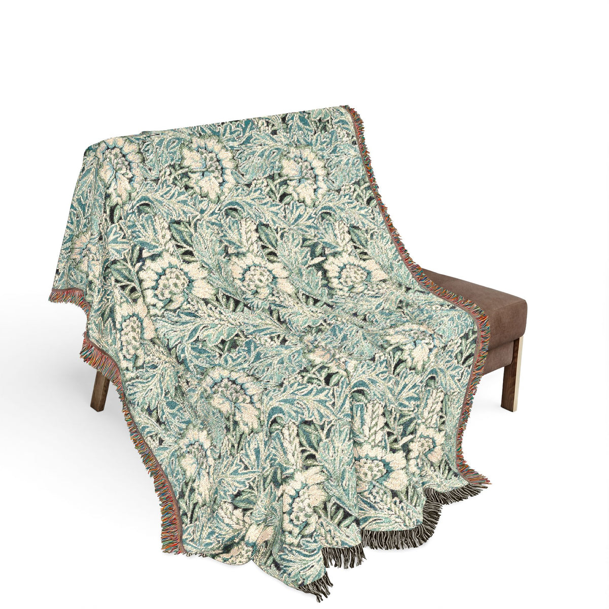 Woven Cotton Blanket inspired by William Morris - Anemone Collection (Aqua)