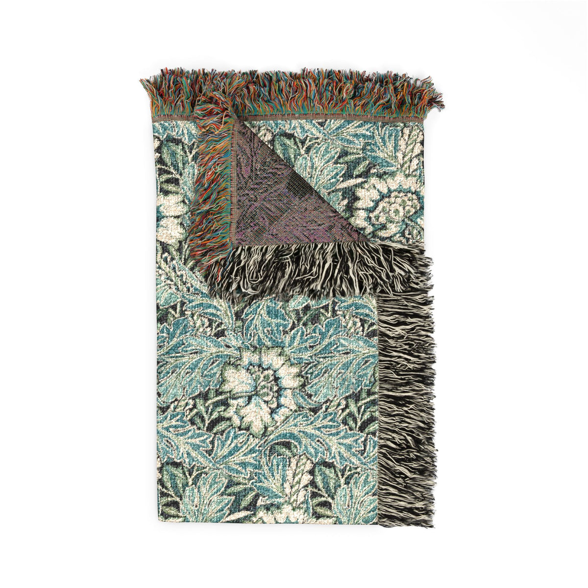Woven Cotton Blanket inspired by William Morris - Anemone Collection (Aqua)