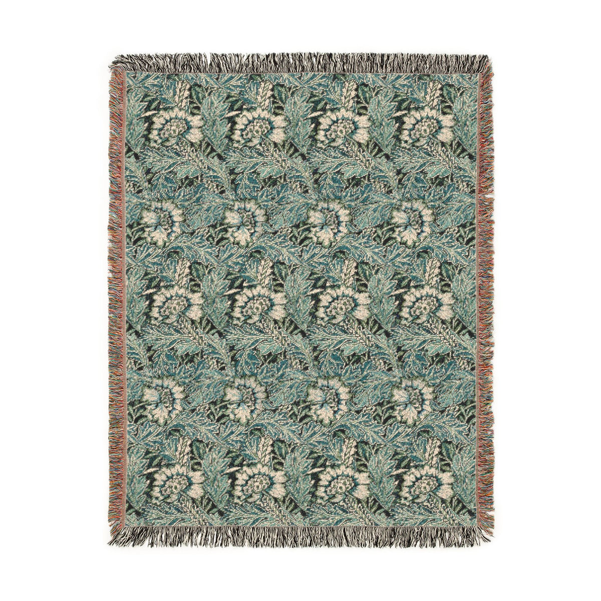 Woven Cotton Blanket inspired by William Morris - Anemone Collection (Aqua)