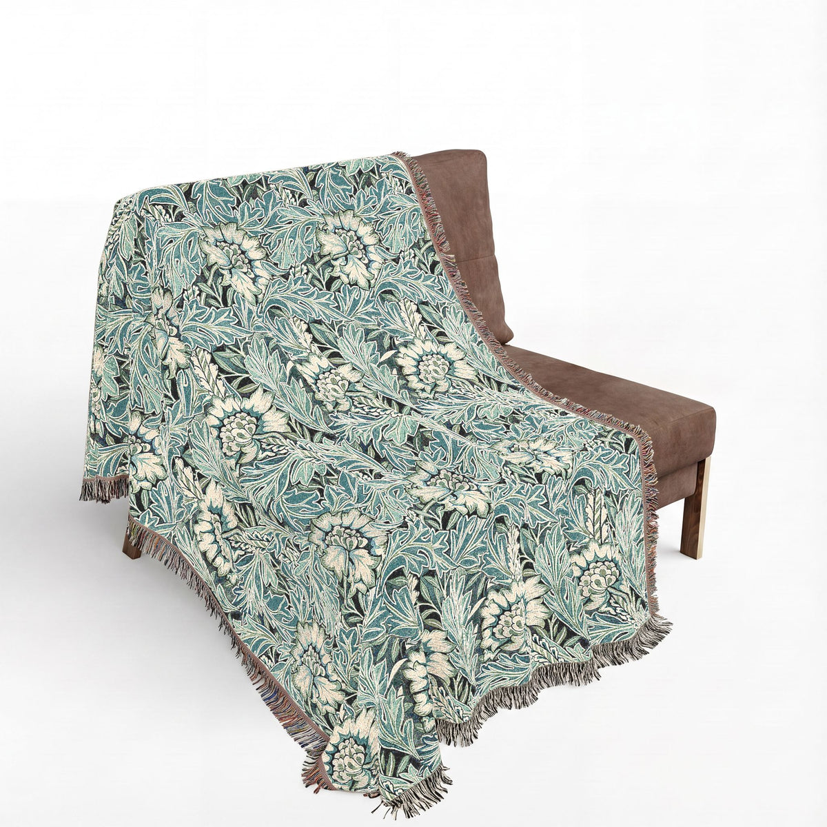 Woven Cotton Blanket inspired by William Morris - Anemone Collection (Aqua)