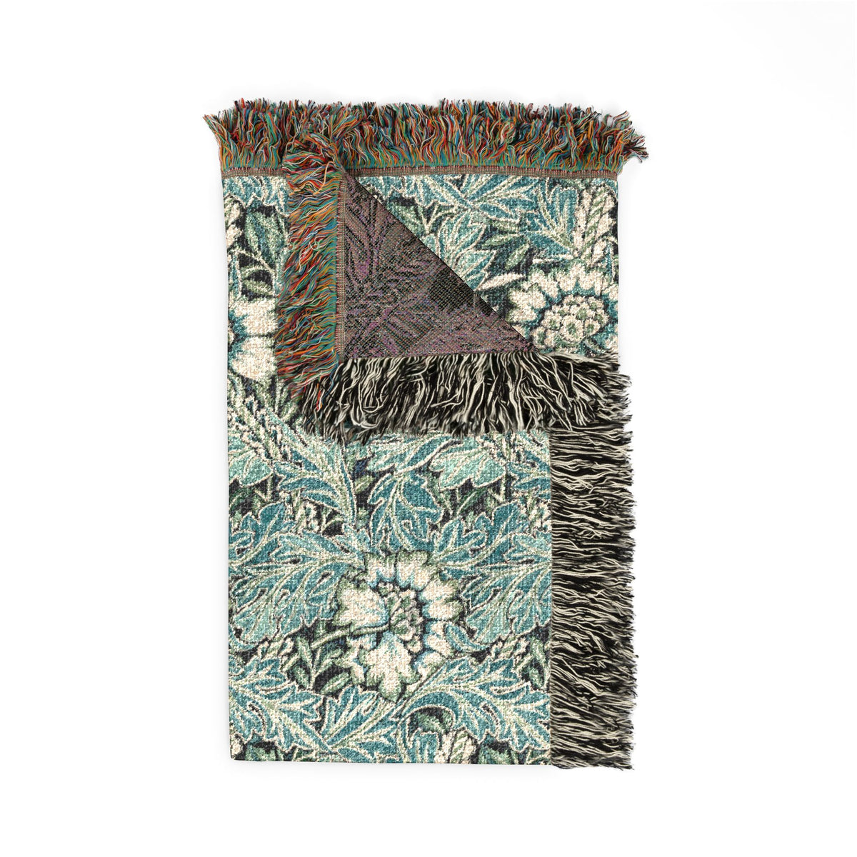 Woven Cotton Blanket inspired by William Morris - Anemone Collection (Aqua)
