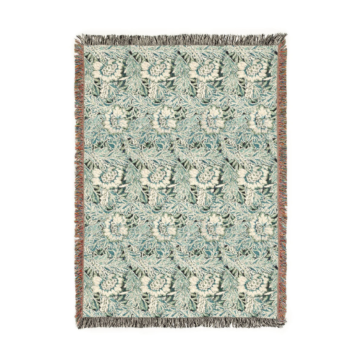 Woven Cotton Blanket inspired by William Morris - Anemone Collection (Aqua)