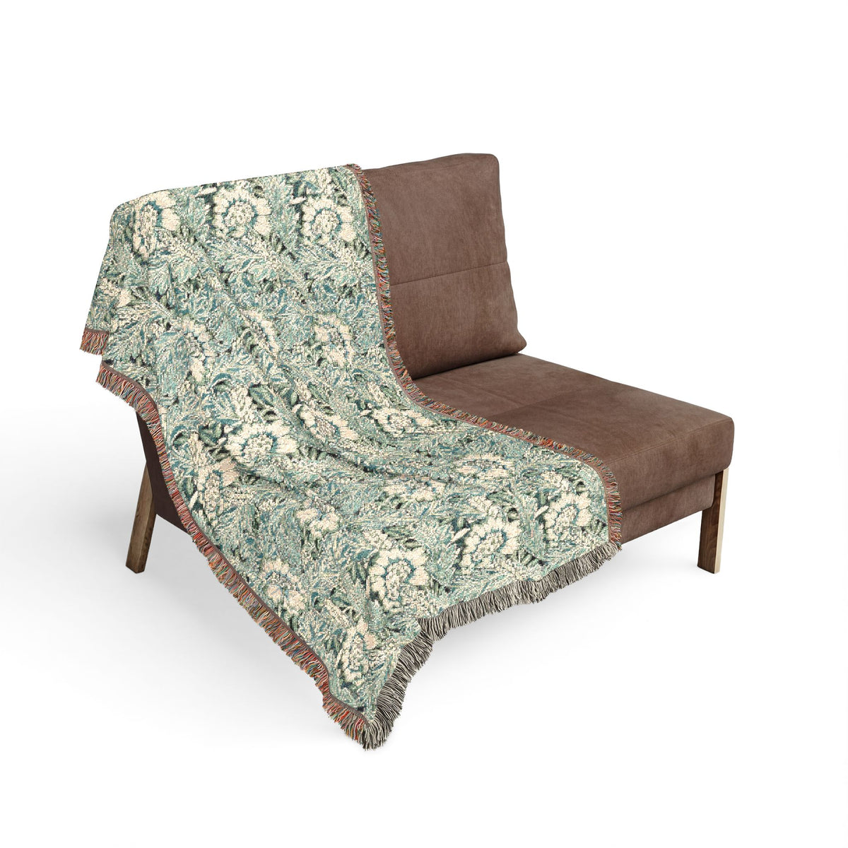 Woven Cotton Blanket inspired by William Morris - Anemone Collection (Aqua)