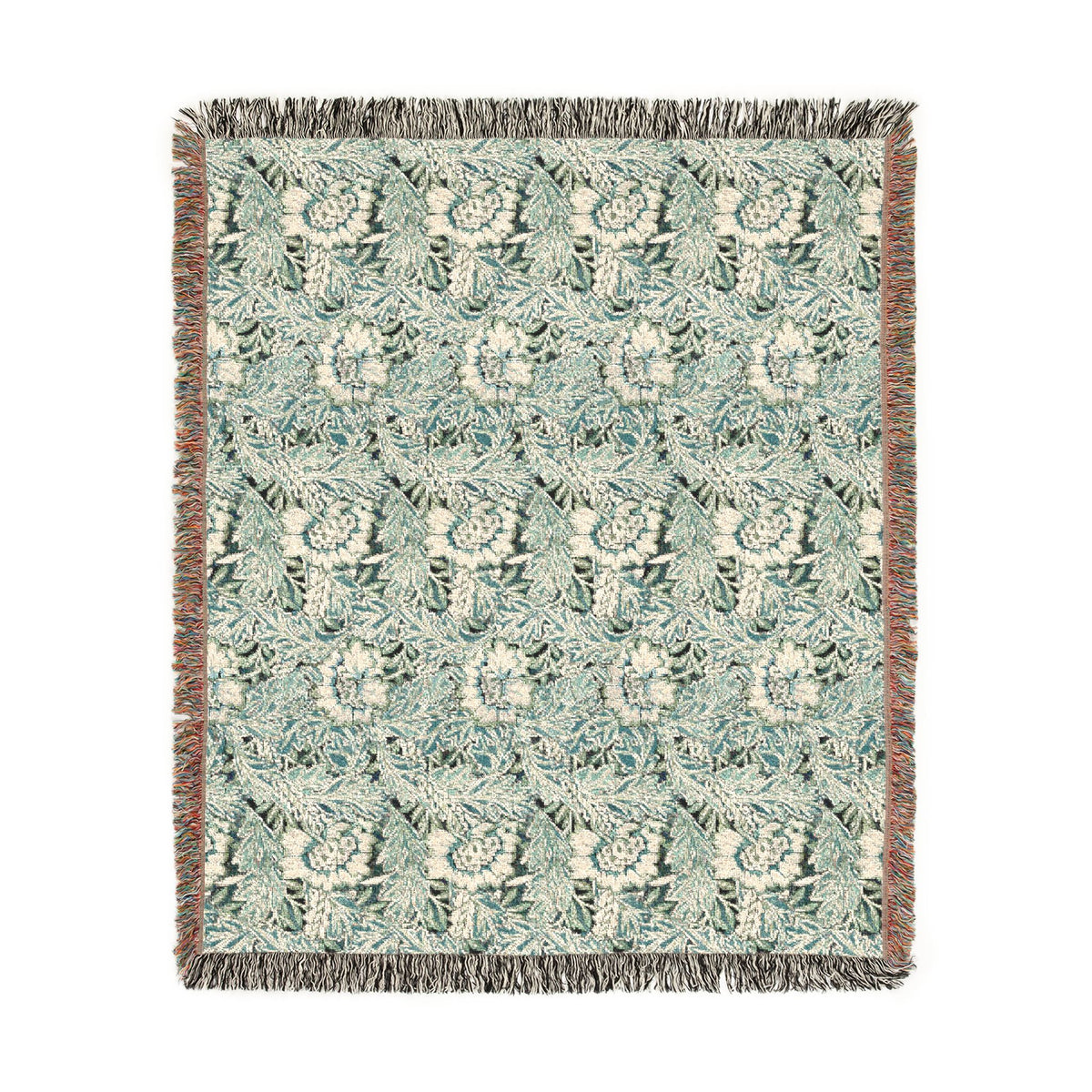 Woven Cotton Blanket inspired by William Morris - Anemone Collection (Aqua)