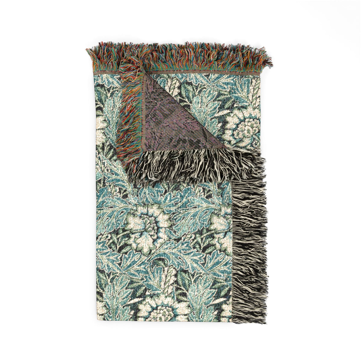 Woven Cotton Blanket inspired by William Morris - Anemone Collection (Aqua)