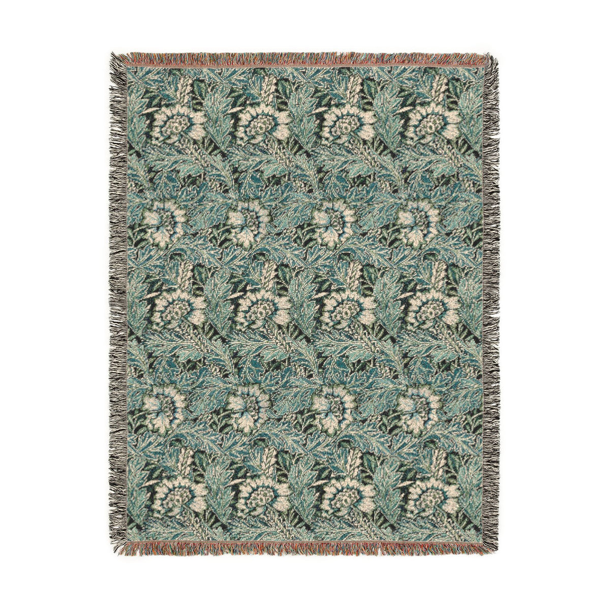Woven Cotton Blanket inspired by William Morris - Anemone Collection (Aqua)