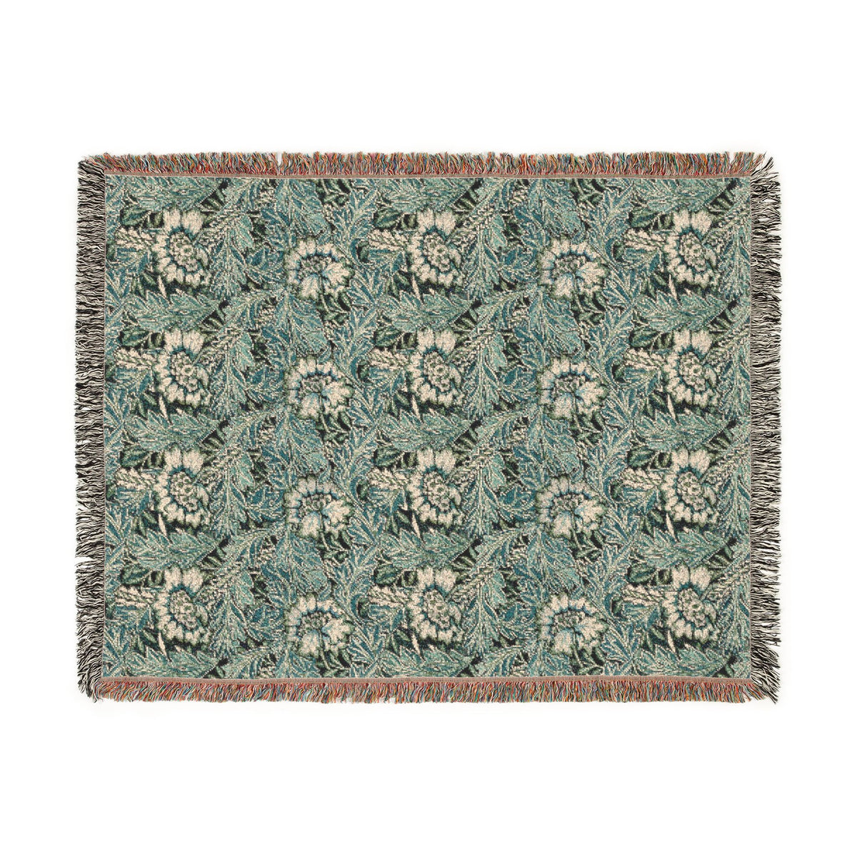 Woven Cotton Blanket inspired by William Morris - Anemone Collection (Aqua)