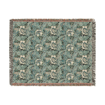 Woven Cotton Blanket inspired by William Morris - Anemone Collection (Aqua)
