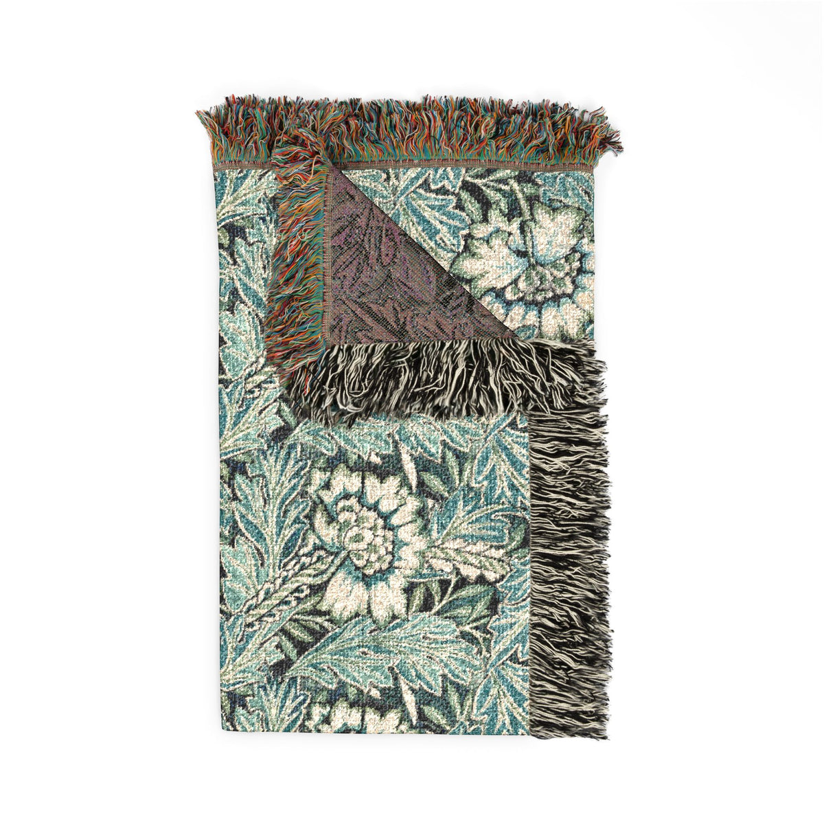 Woven Cotton Blanket inspired by William Morris - Anemone Collection (Aqua)