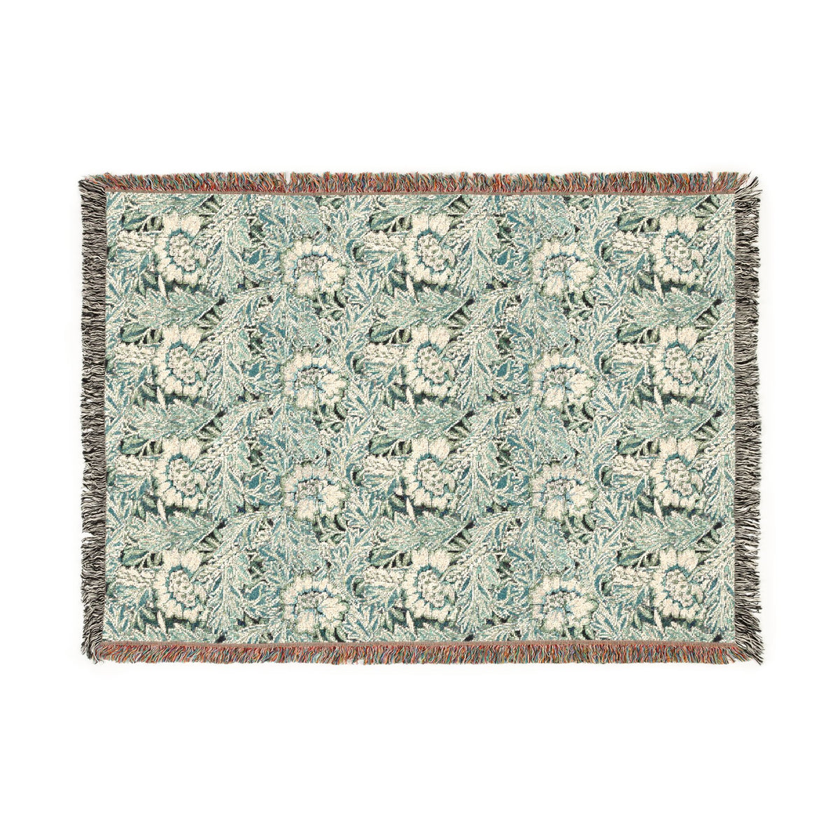 Woven Cotton Blanket inspired by William Morris - Anemone Collection (Aqua)