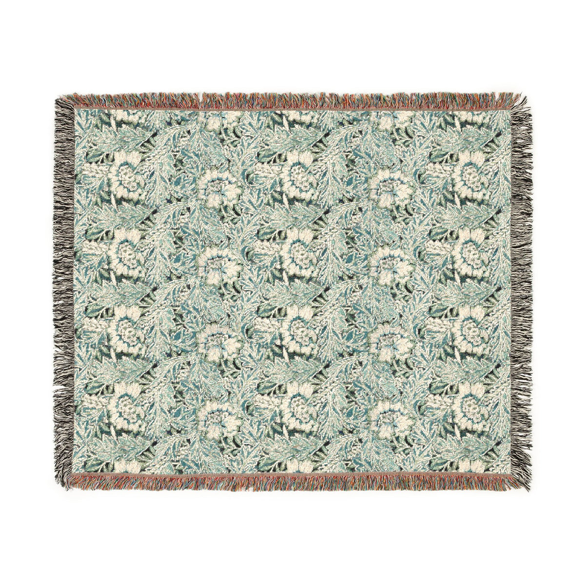 Woven Cotton Blanket inspired by William Morris - Anemone Collection (Aqua)