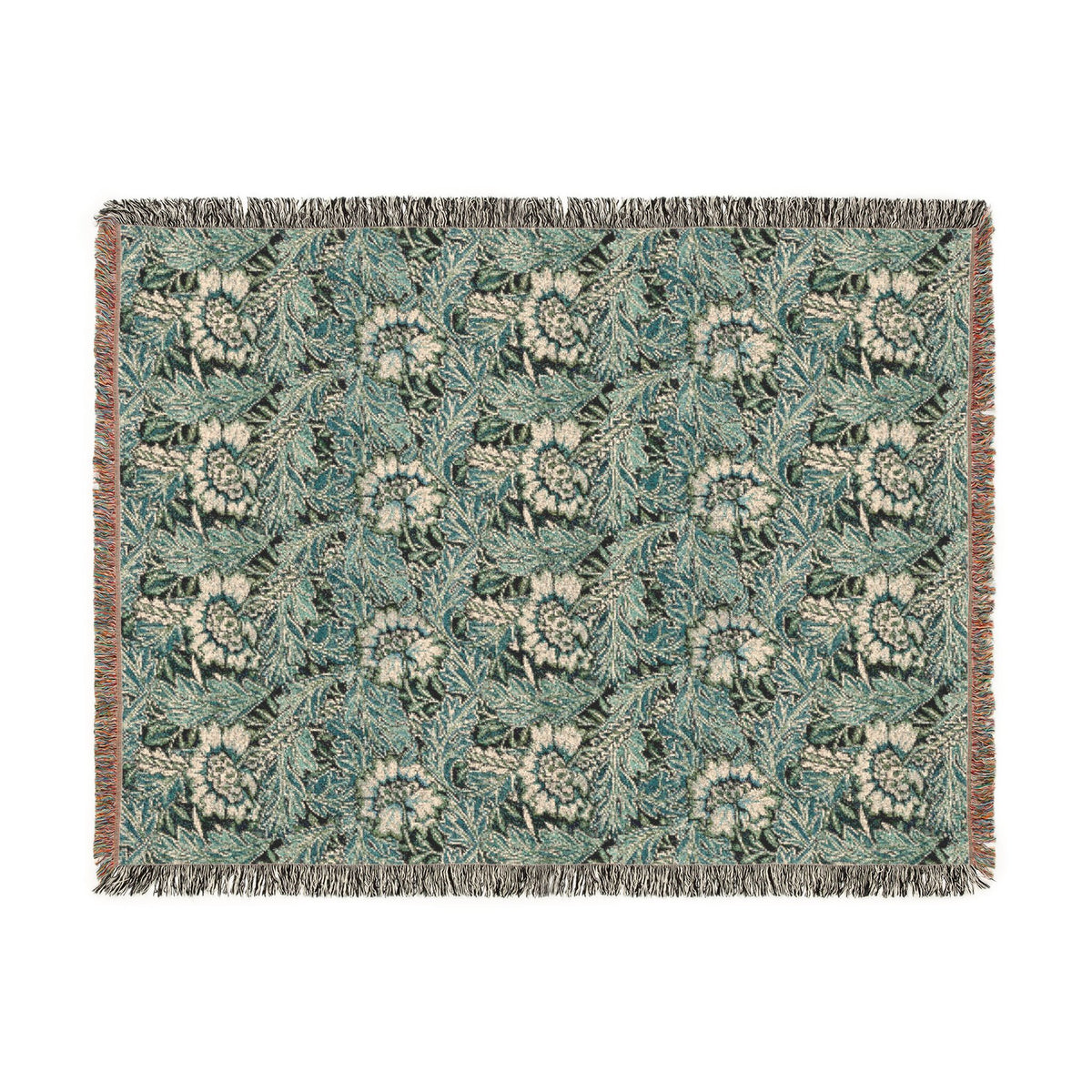 Woven Cotton Blanket inspired by William Morris - Anemone Collection (Aqua)
