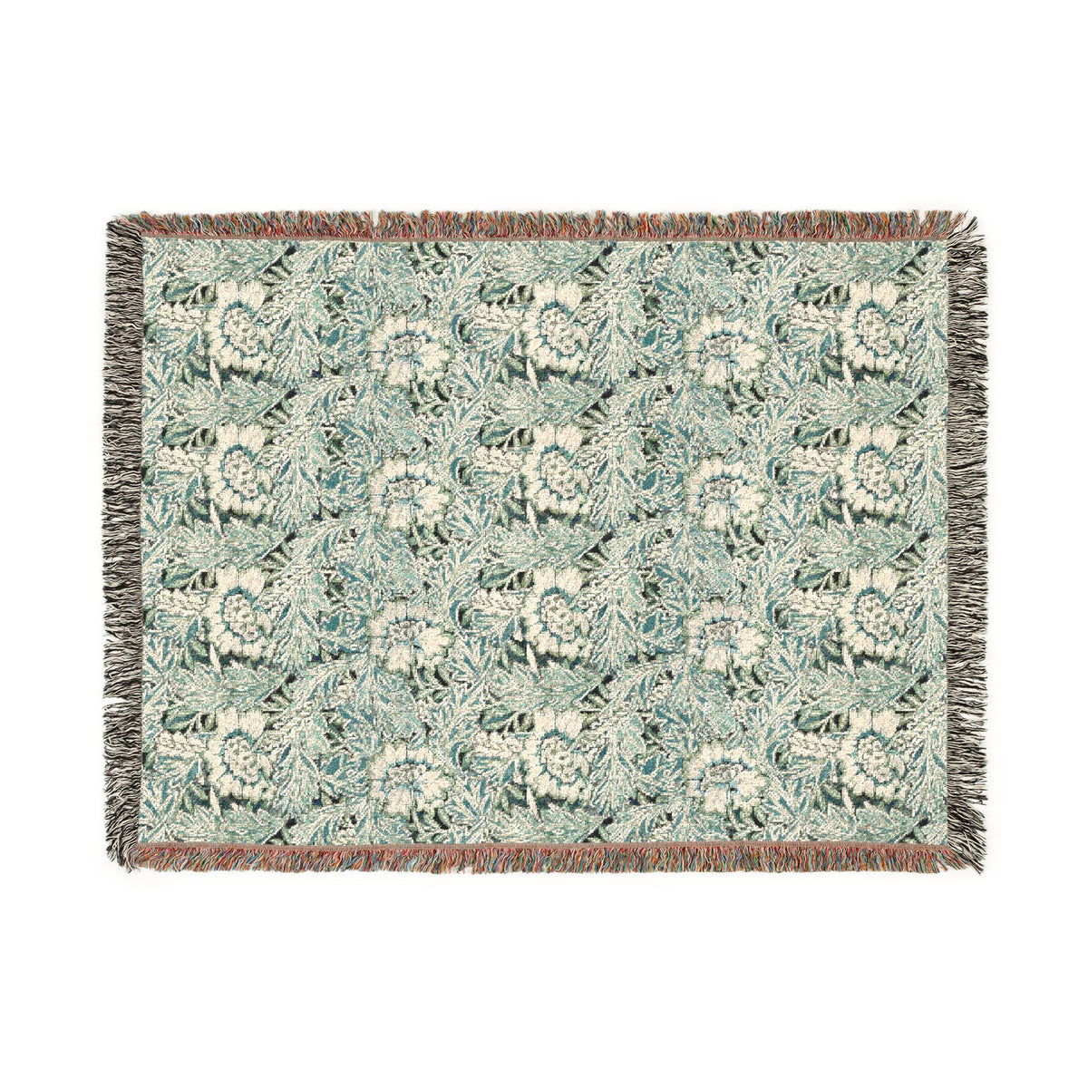 Woven Cotton Blanket inspired by William Morris - Anemone Collection (Aqua)