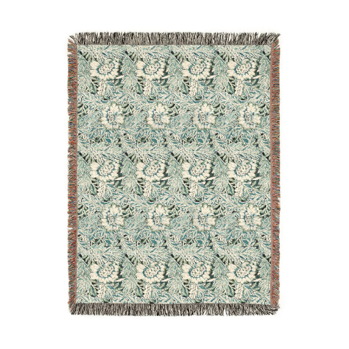 Woven Cotton Blanket inspired by William Morris - Anemone Collection (Aqua)