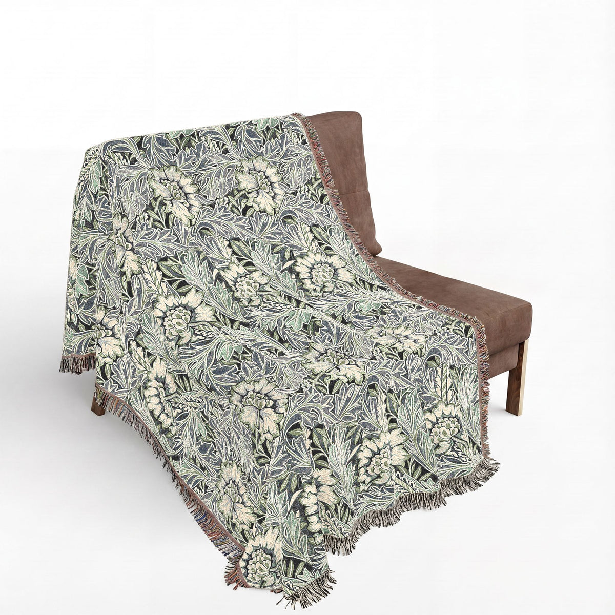Woven Cotton Blanket inspired by William Morris - Anemone Collection (Mist)