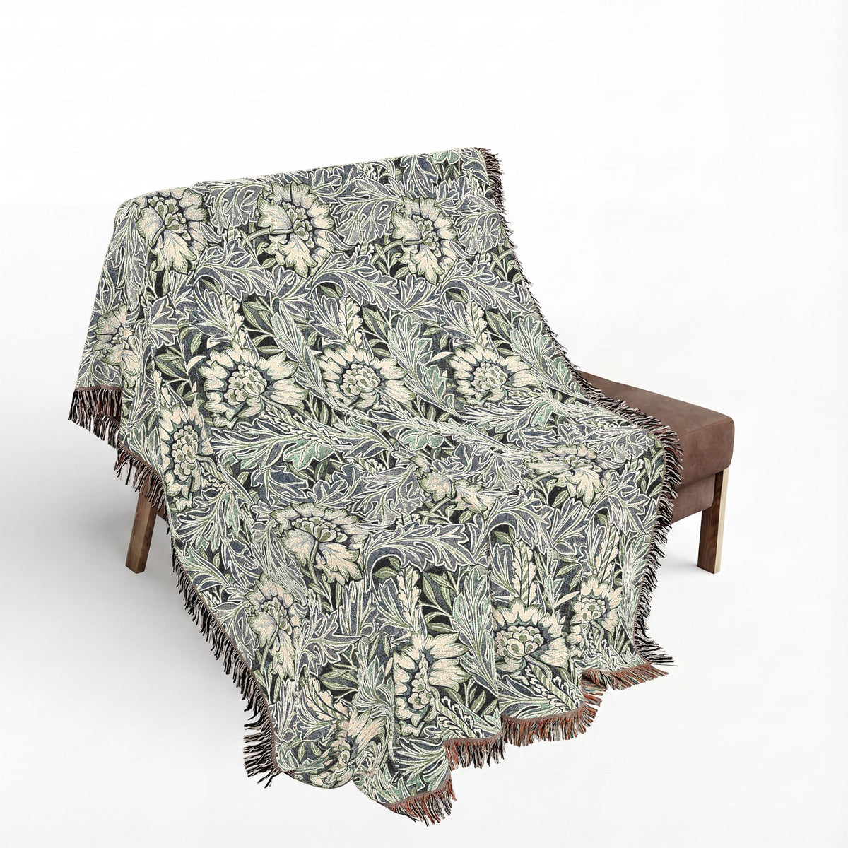 Woven Cotton Blanket inspired by William Morris - Anemone Collection (Mist)
