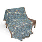 Patterned blanket draped over a chair on a white background