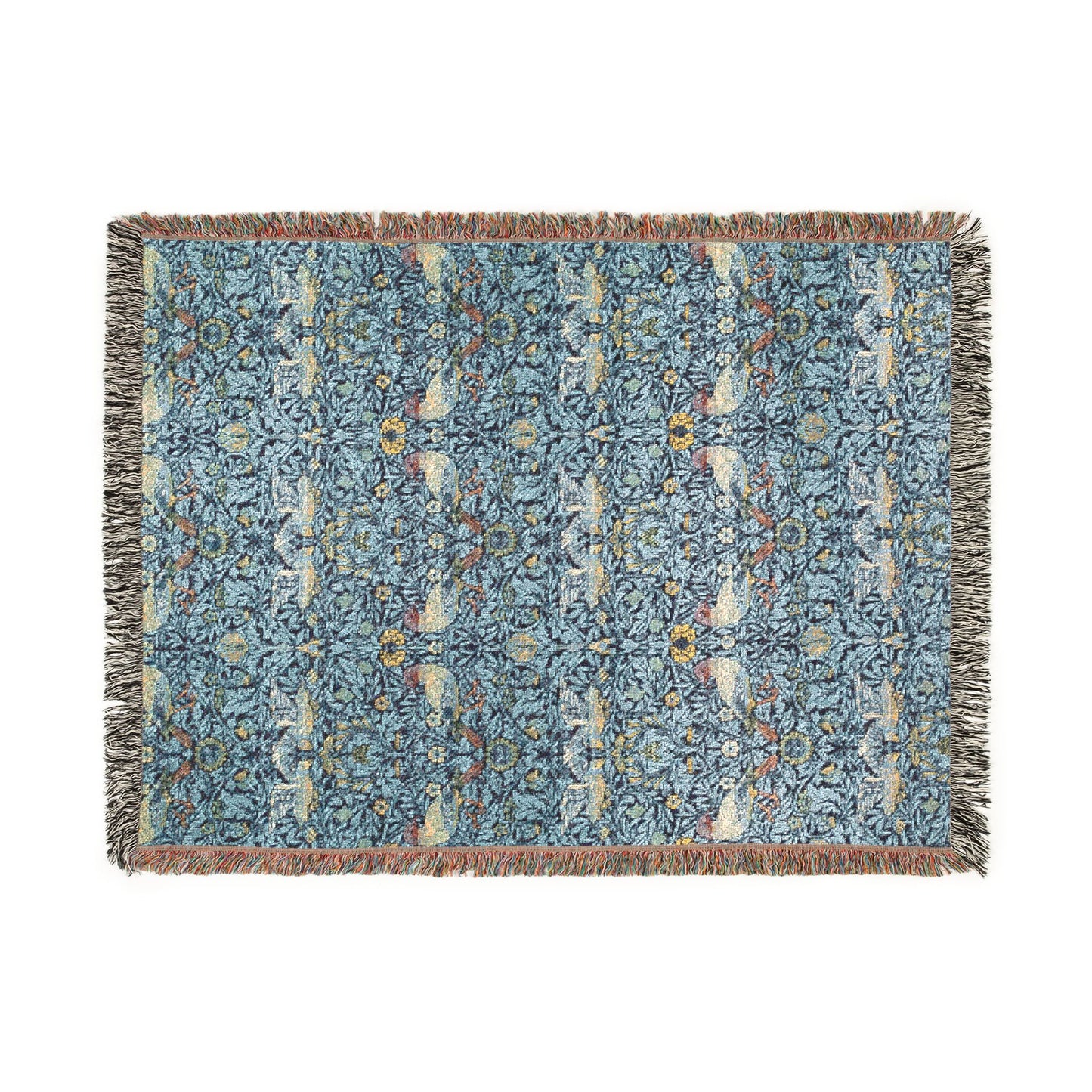 Decorative throw blanket with floral pattern on a white background