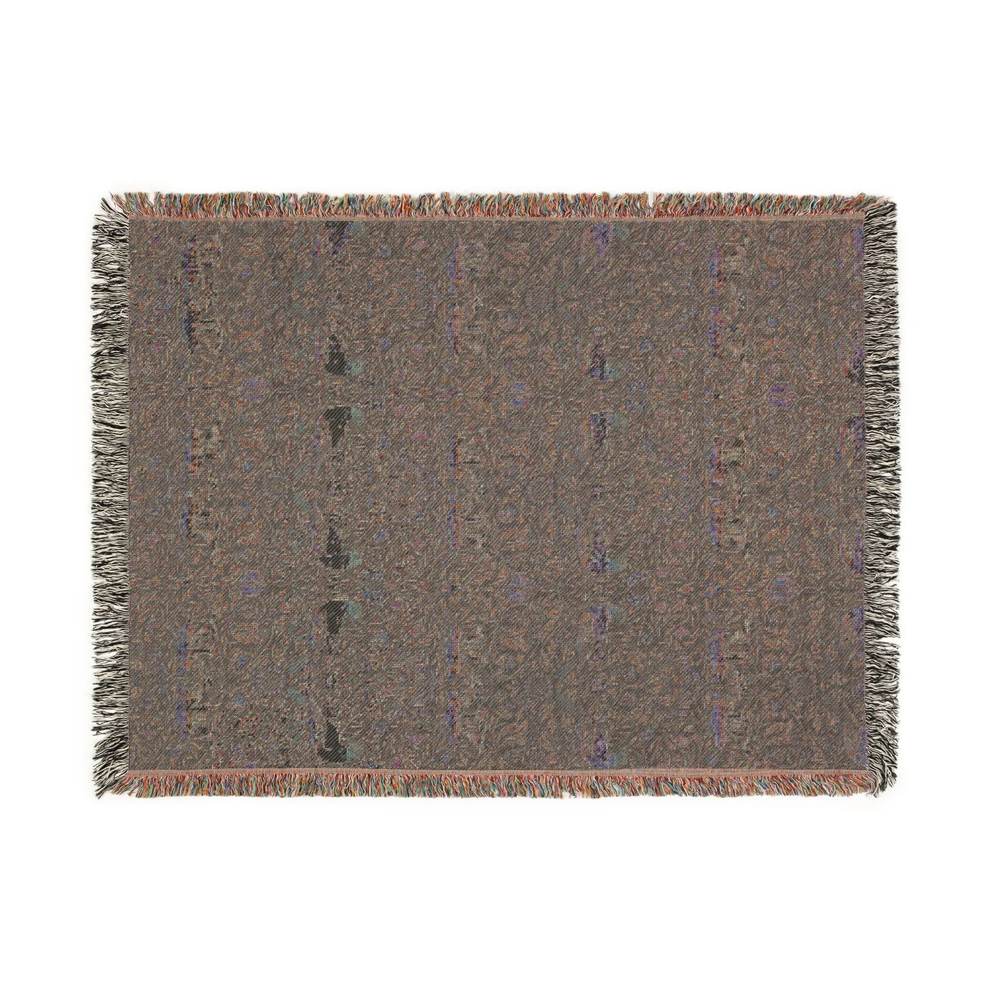 Textured brown blanket with fringes on a white background