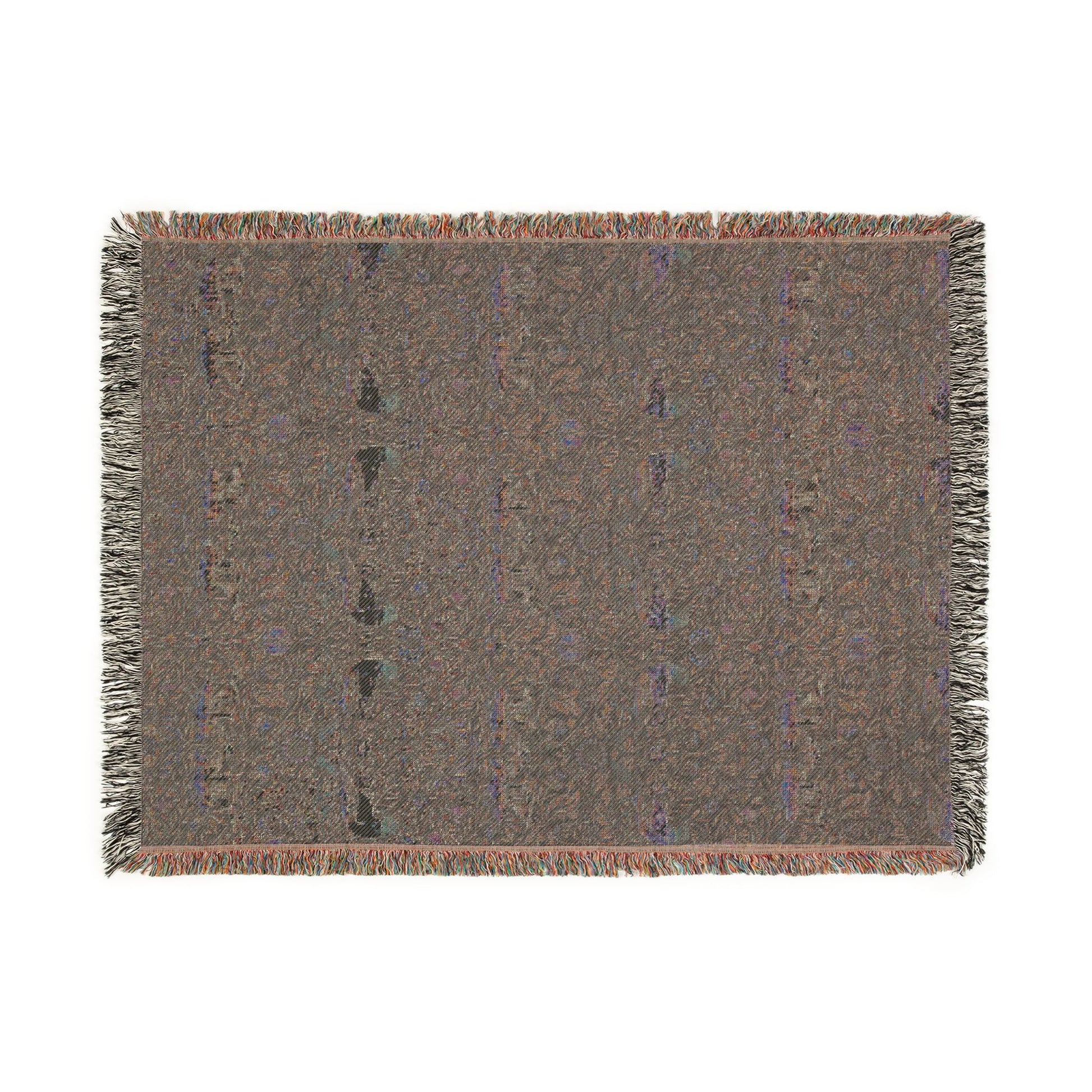 Textured brown blanket with fringes on a white background