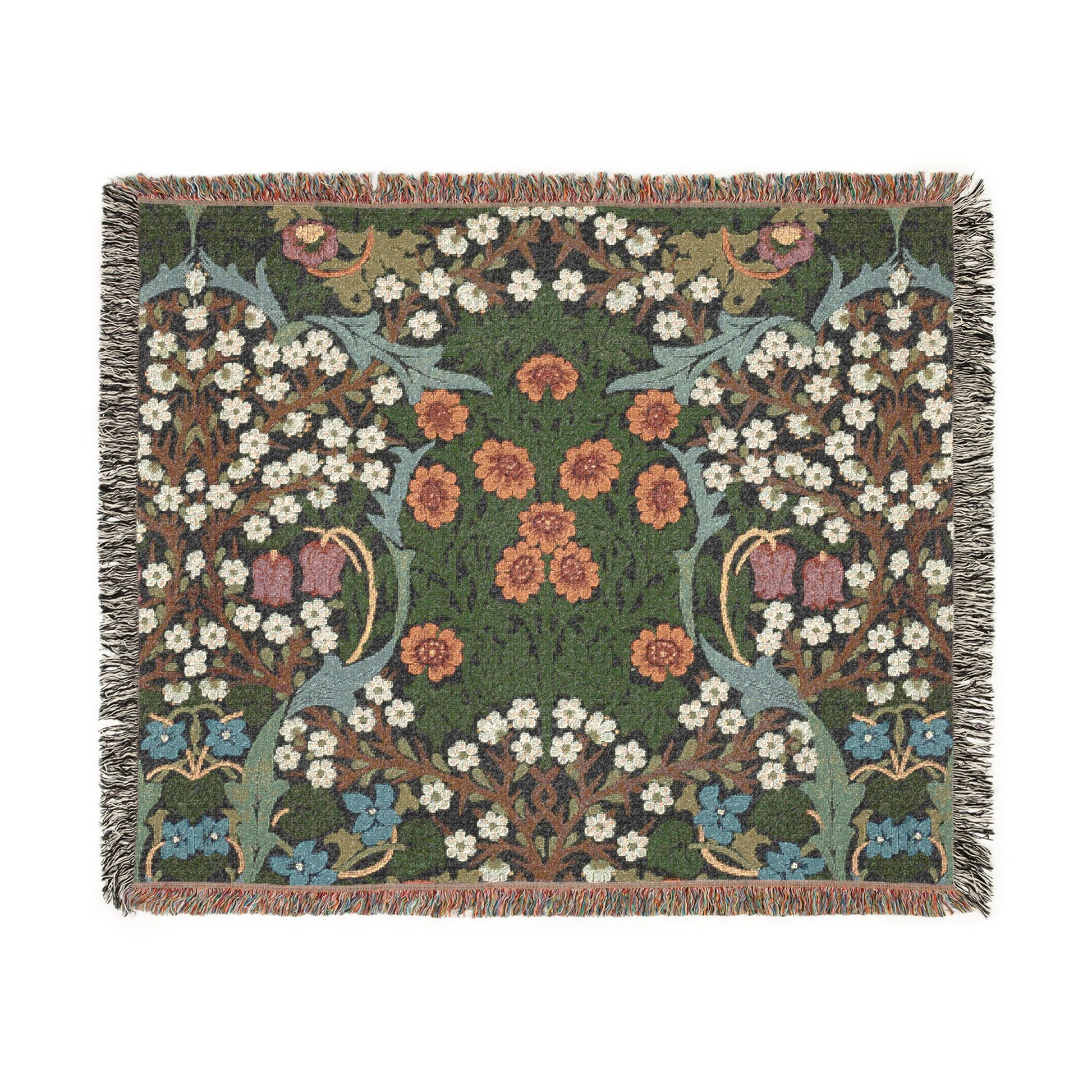 Floral patterned throw blanket with a white background