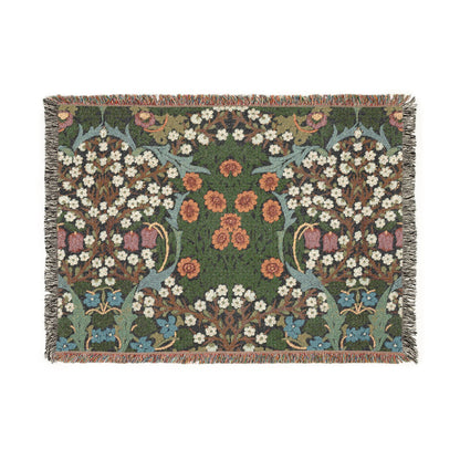 Floral patterned rug with green background on a white background