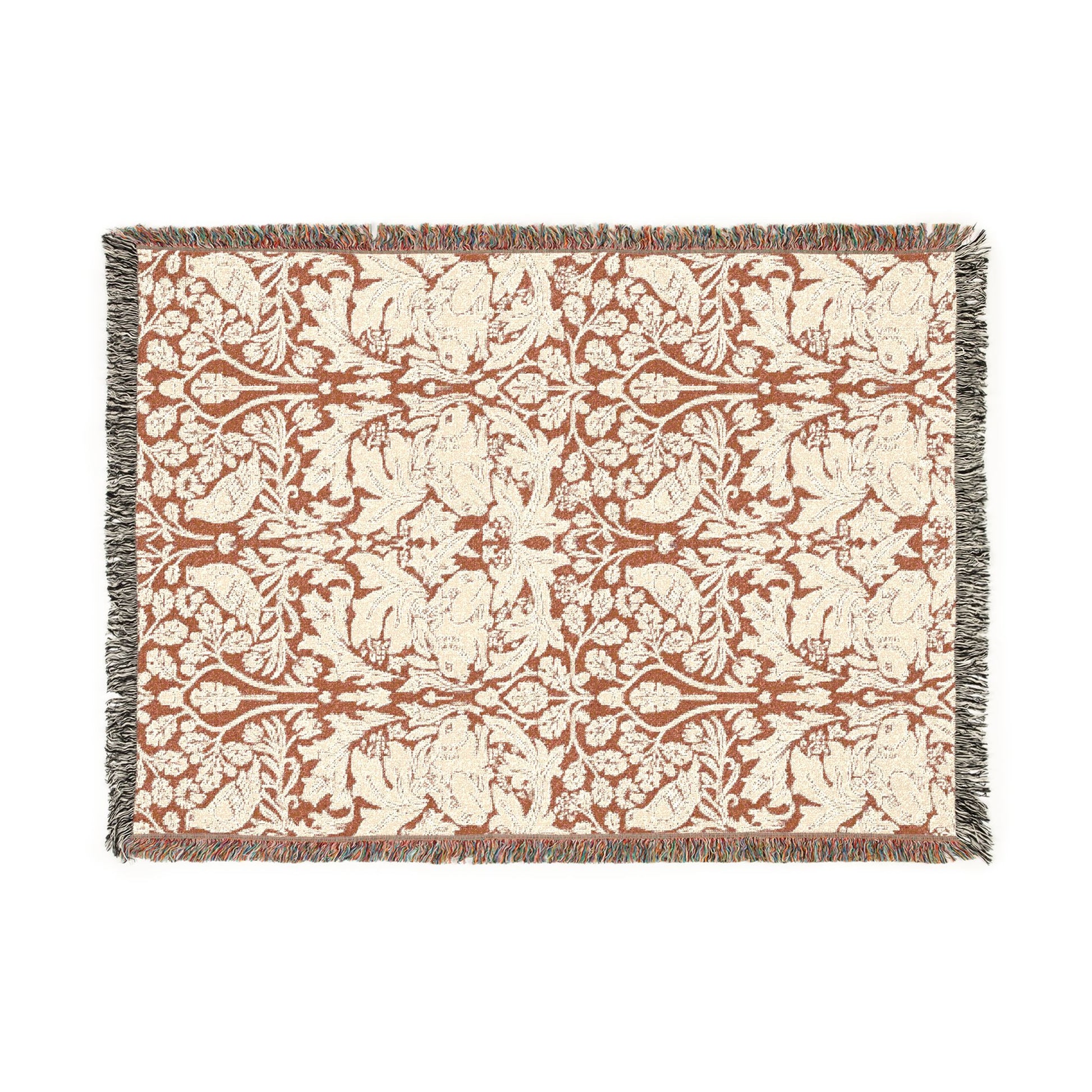 Floral patterned blanket with a white background