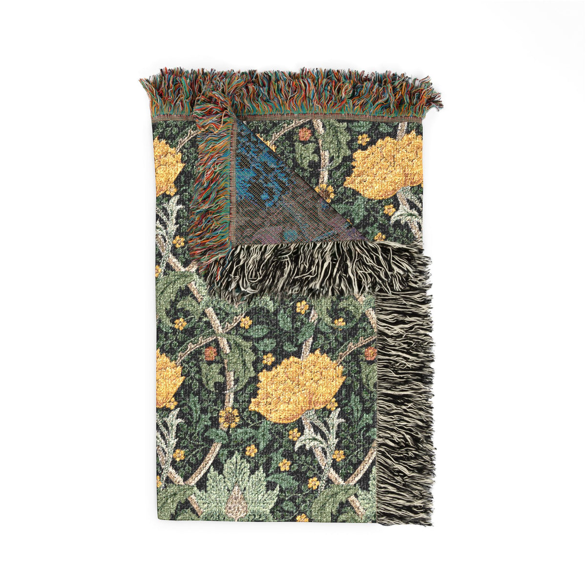Woven Cotton Blanket inspired by William Morris - Chrysanthemum Collection (Yellow)