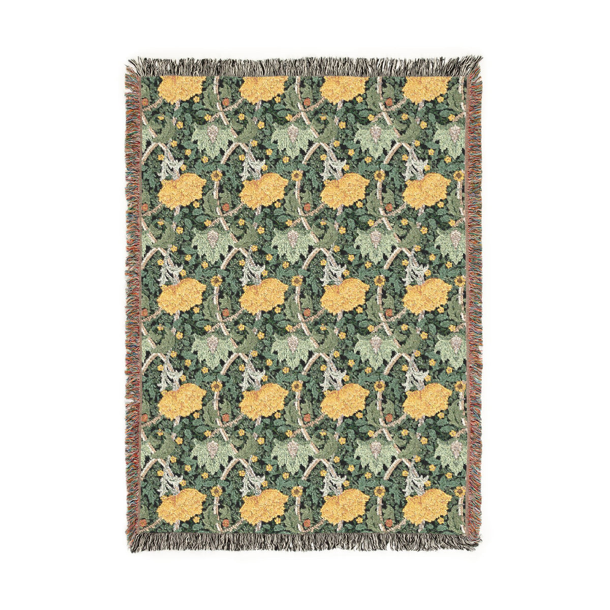 Woven Cotton Blanket inspired by William Morris - Chrysanthemum Collection (Yellow)