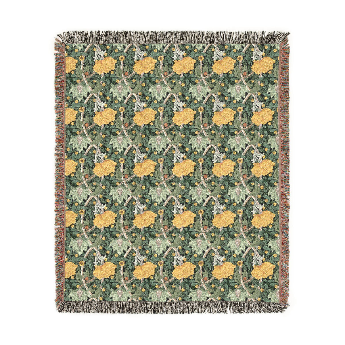 Woven Cotton Blanket inspired by William Morris - Chrysanthemum Collection (Yellow)