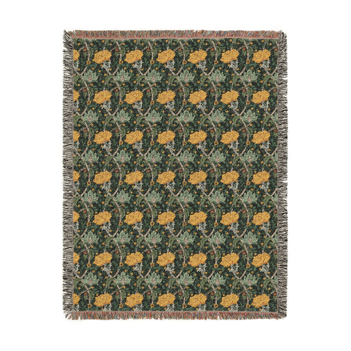 Woven Cotton Blanket inspired by William Morris - Chrysanthemum Collection (Yellow)