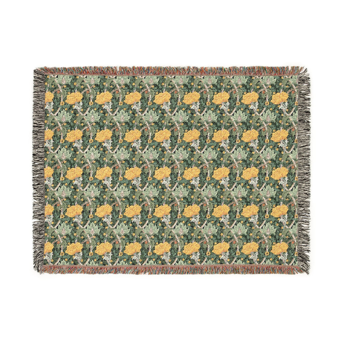 Woven Cotton Blanket inspired by William Morris - Chrysanthemum Collection (Yellow)