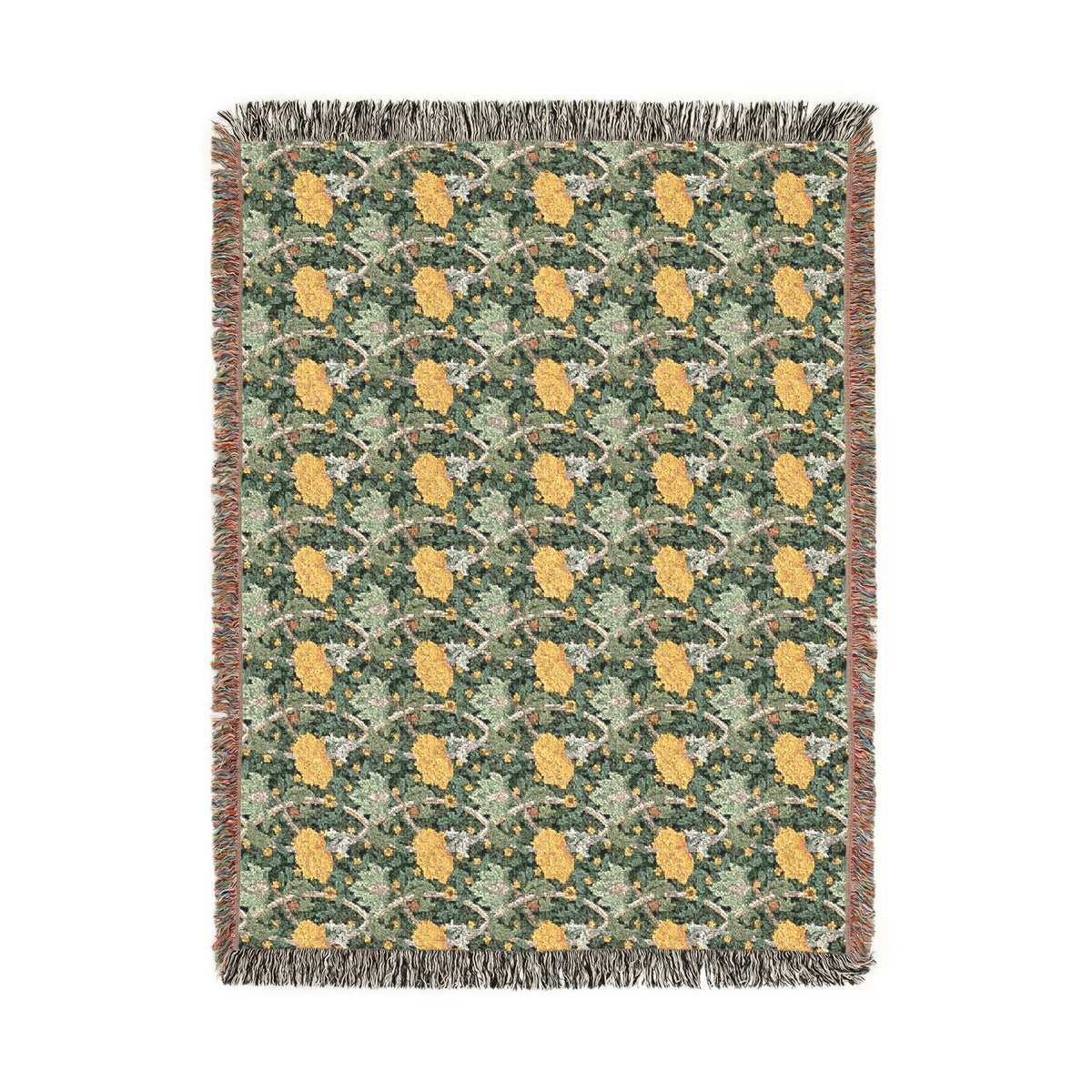 Woven Cotton Blanket inspired by William Morris - Chrysanthemum Collection (Yellow)