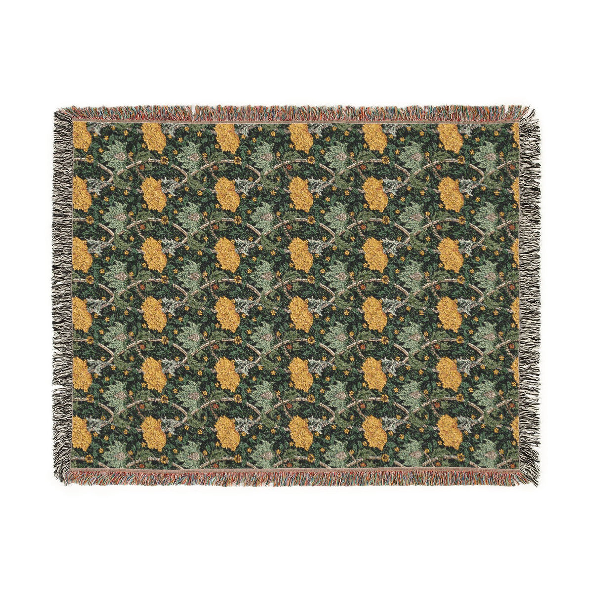 Woven Cotton Blanket inspired by William Morris - Chrysanthemum Collection (Yellow)
