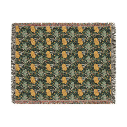 Woven Cotton Blanket inspired by William Morris - Chrysanthemum Collection (Yellow)