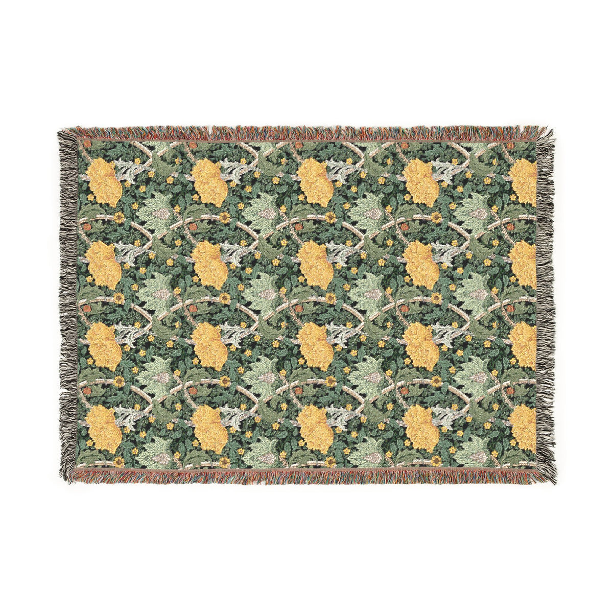 Woven Cotton Blanket inspired by William Morris - Chrysanthemum Collection (Yellow)