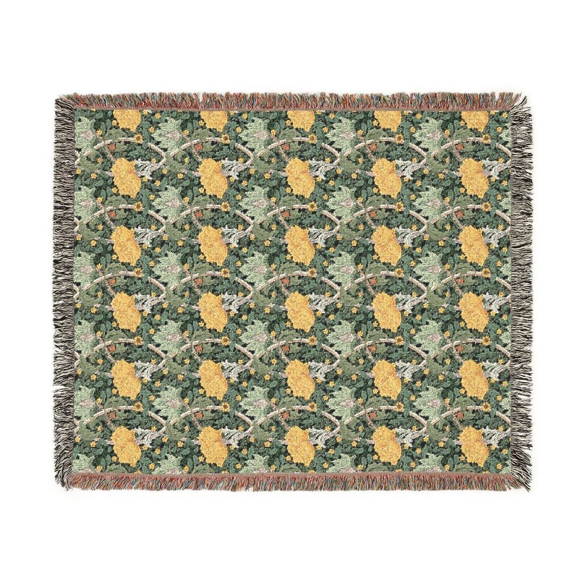 Woven Cotton Blanket inspired by William Morris - Chrysanthemum Collection (Yellow)