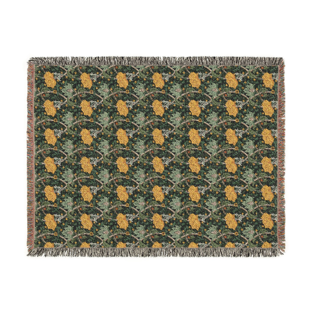 Woven Cotton Blanket inspired by William Morris - Chrysanthemum Collection (Yellow)