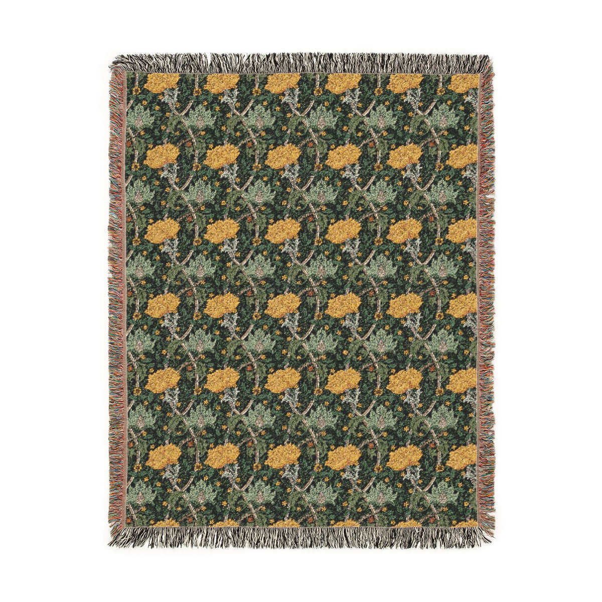 Woven Cotton Blanket inspired by William Morris - Chrysanthemum Collection (Yellow)
