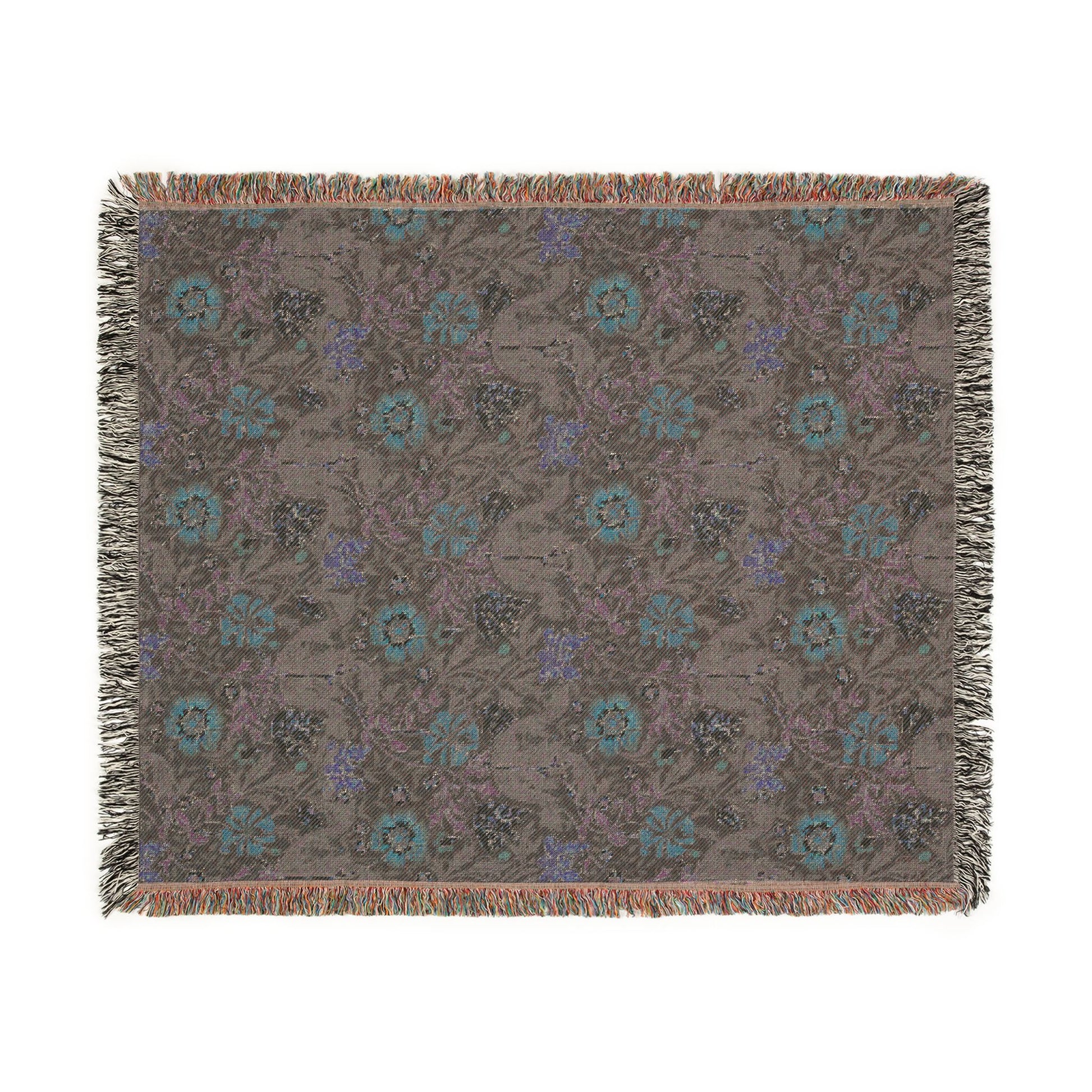Floral patterned throw blanket on a white background